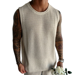 Men's Retro Casual Hollow Refreshing Round Neck Knitted Tank Top