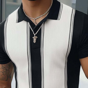 Camiseta clásica de verano de punto en blanco y negro de manga corta para hombre