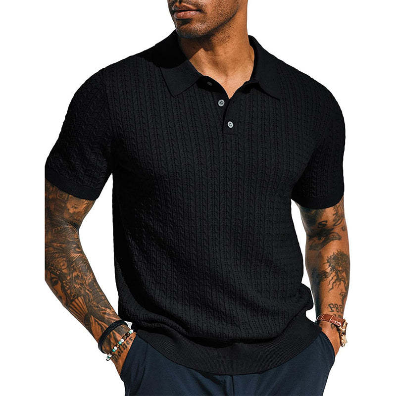 Men's Cable Knit Short Sleeve POLO Shirt