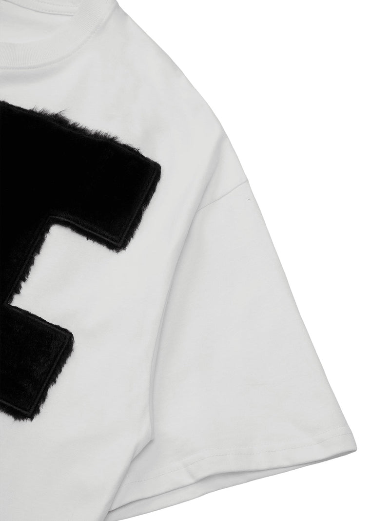 Suede Embroidered Letters Street Rap T-shirt