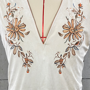 Camiseta sin mangas con cuello en V profundo, gamuza bordada, estilo vaquero del oeste americano para hombre