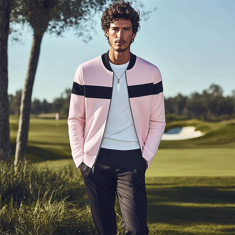 Men's Classic Casual Contrast Color Stitching Air Layer Fabric Jacket