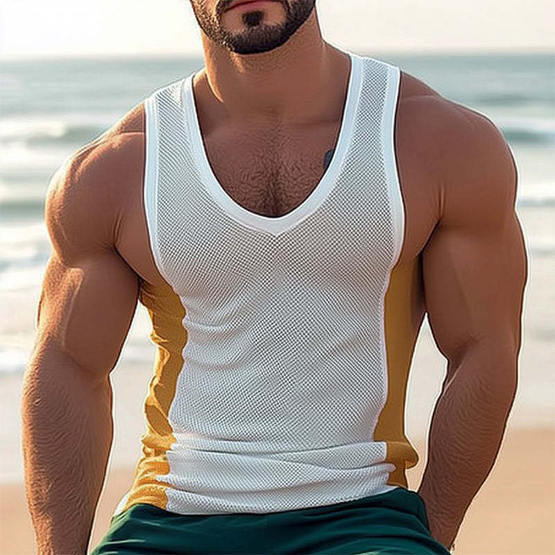 Camiseta sin mangas de malla con cuello en V profundo de moda de verano para hombre
