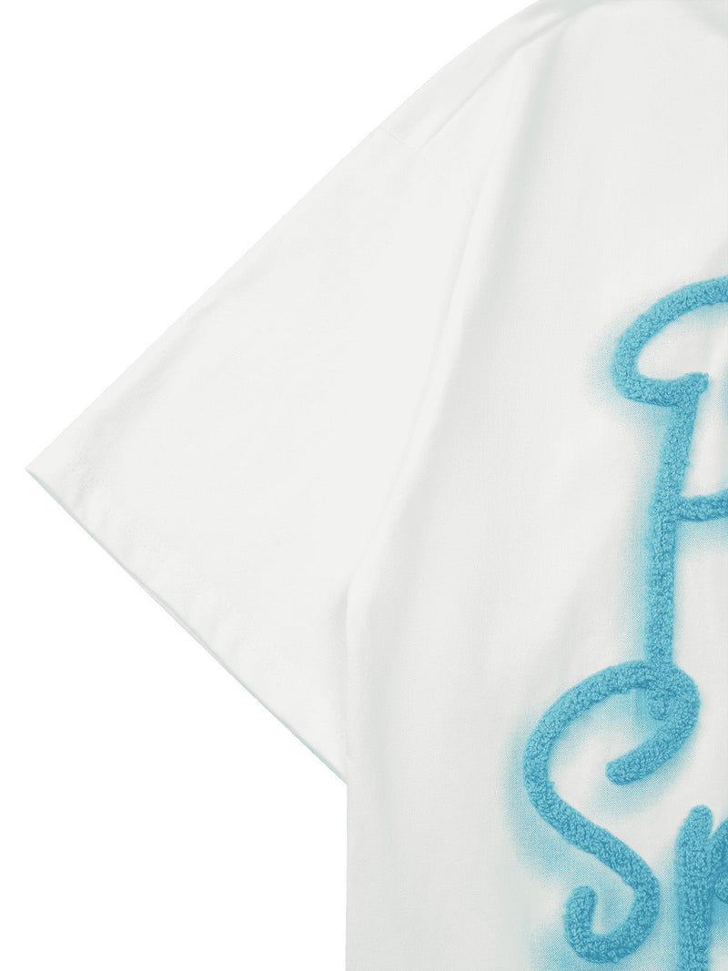 American Retro Letter Towel Embroidered T-shirt