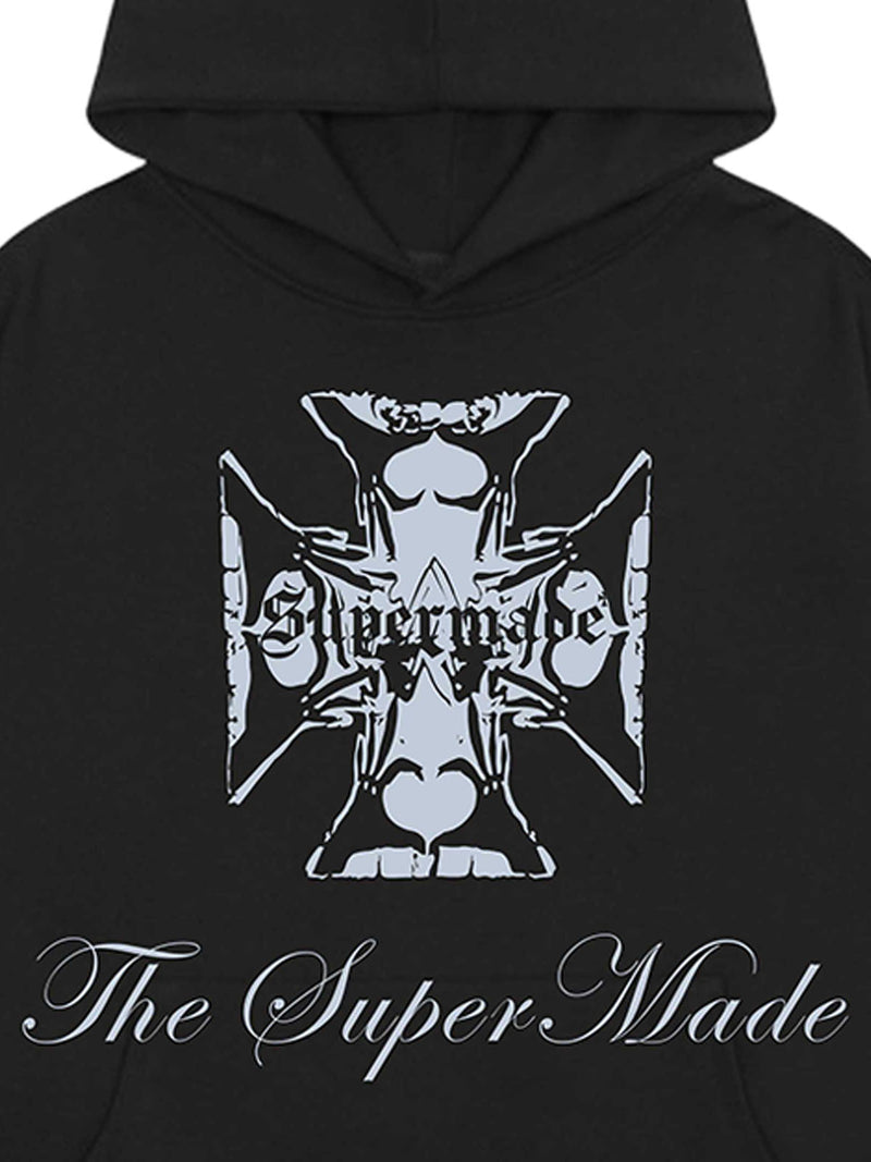 Street Cross Letters Print Hoodie