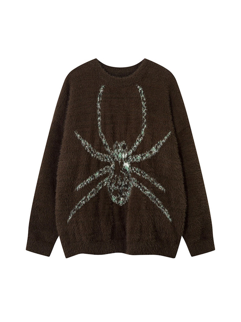 Spider Jacquard Knit Crew Neck Sweater