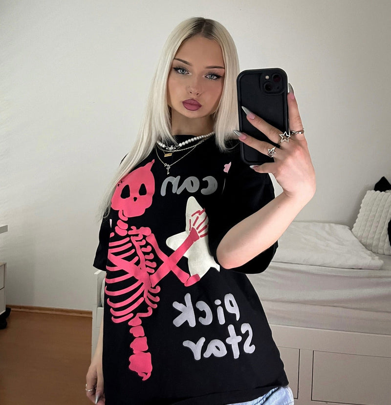 Made Retro Skull Letter Foam T-shirt