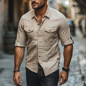 Men's Solid Waffle Lapel Short Sleeve Shirt
