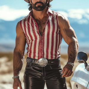 Men's Retro Slim Fit Vertical Striped Tank Top