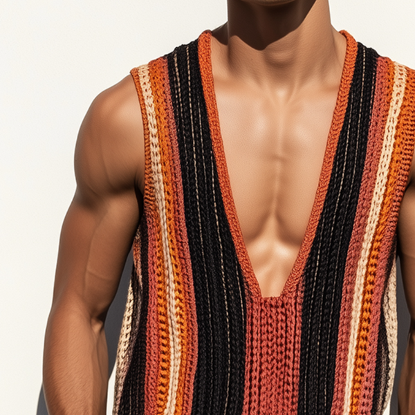 Lässiges Retro-Strick-Tanktop mit Streifen für Herren