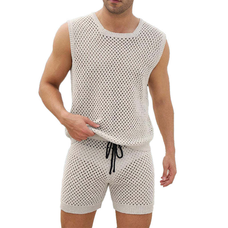 Conjunto de dos piezas de chaleco y pantalones cortos de punto para vacaciones para hombre