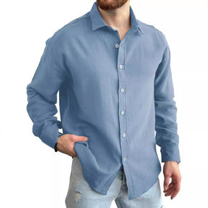 Men's Solid Long Sleeve Lapel Shirt