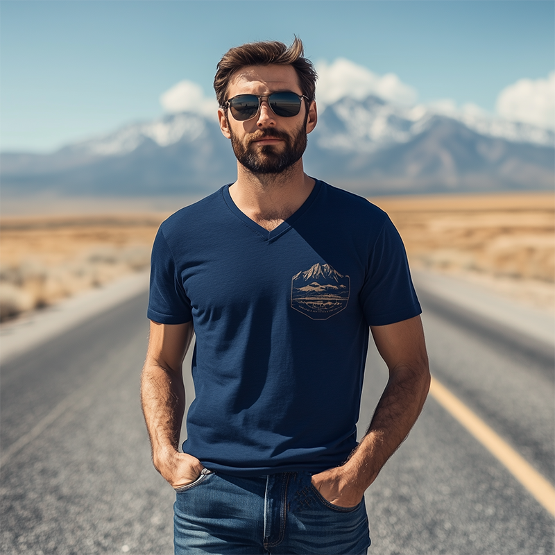 Camiseta informal de manga corta de algodón con cuello en V y estampado de la serie Yellowstone Park para hombre