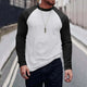 Camiseta retro informal de manga larga con cuello redondo y bloques de color para hombre