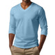 Camiseta informal de manga larga ajustada de algodón mezclado con cuello en V para hombre