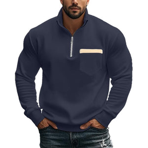 Sudadera informal con cremallera y cuello alto para hombre, color liso