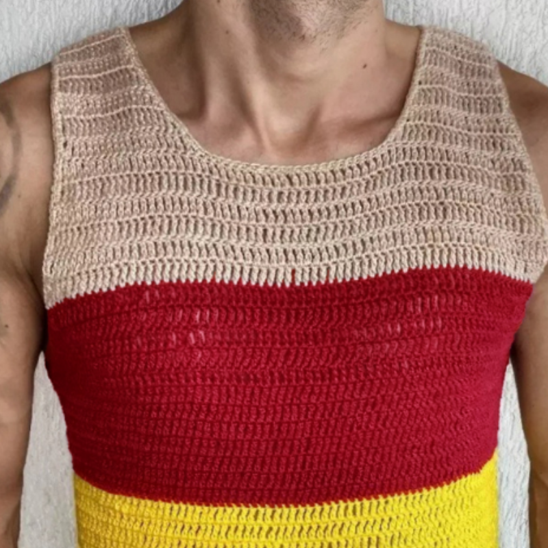 Men's Fashion Casual Personality Contrast Color Knitted Tank Top