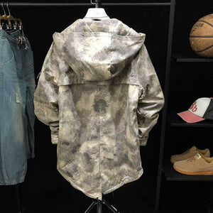Men's Camouflage Mid-length Hooded Trench Coat