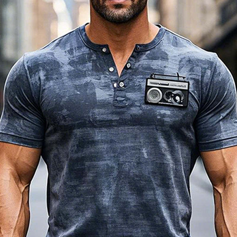 Camiseta de manga corta con cuello en V y estampado tie-dye para hombre