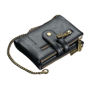 Men's Short Retro Double Zipper Multi-Card Wallet