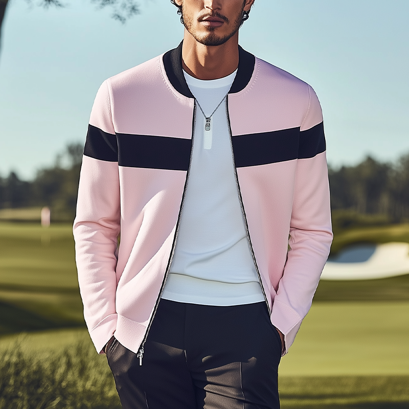 Men's Classic Casual Contrast Color Stitching Air Layer Fabric Jacket