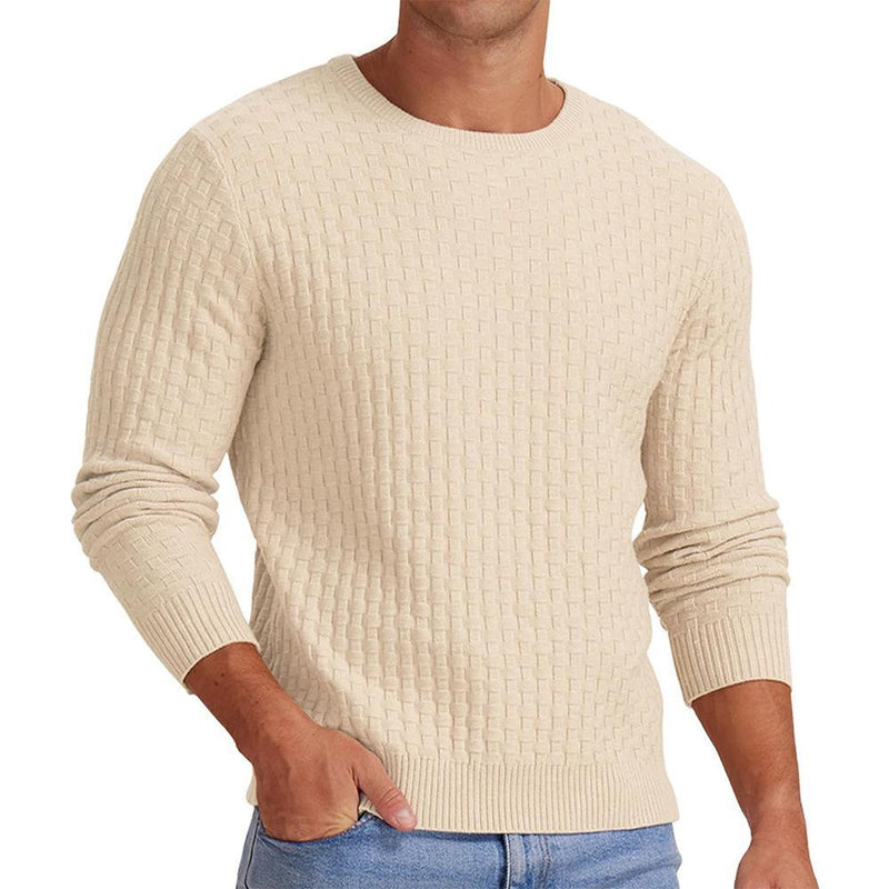 Herren-Strickpullover mit Waffelmuster und Rundhalsausschnitt