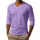 Camiseta informal de manga larga ajustada de algodón mezclado con cuello en V para hombre