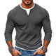 Men's Casual Color Matching Fake Two-Piece Double-Layer V-Neck Long-Sleeved T-Shirt