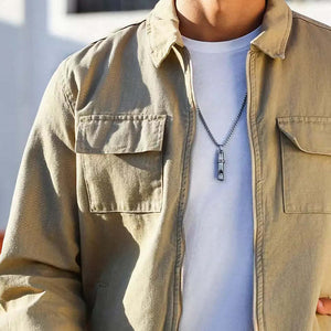 Chaqueta vintage caqui lisa con cremallera para hombre