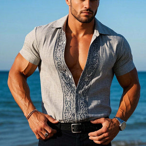 Camisa de manga corta con solapa estampada para hombre