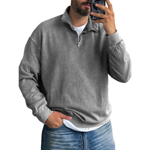 Men's Solid Color Lapel Zipper Sweatshirt