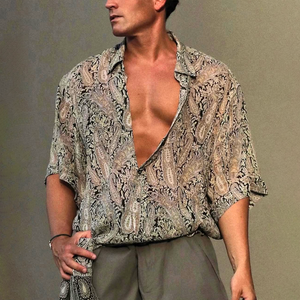 Men's Paisley Print Lapel Short Sleeve Shirt