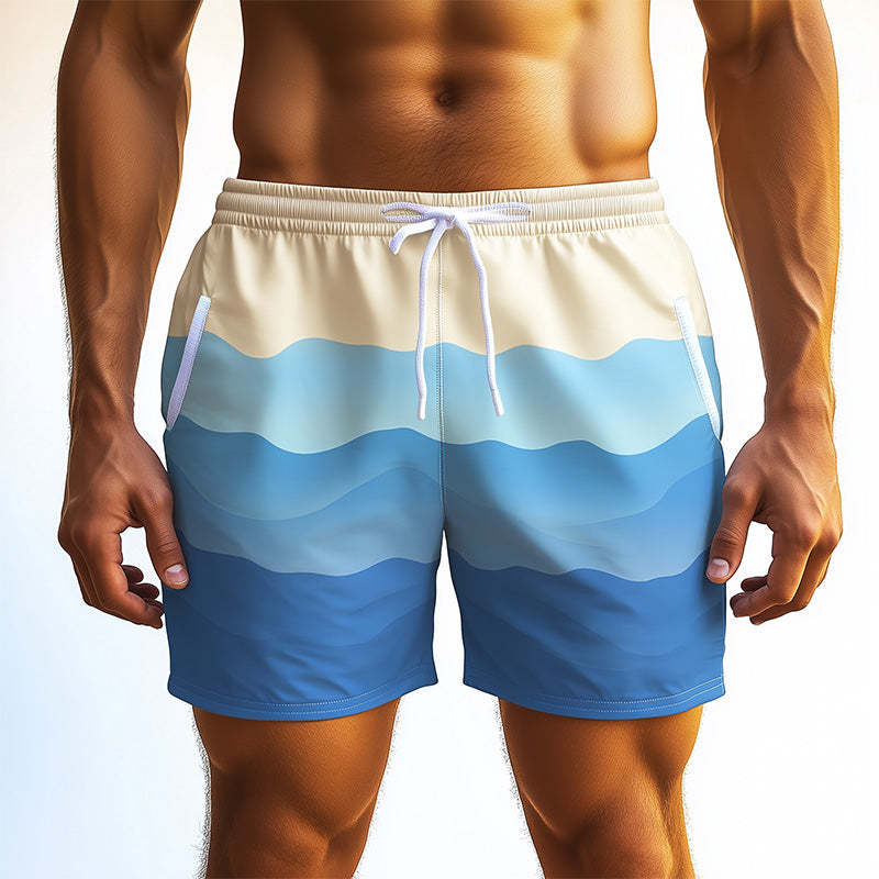 Men's Fashion Wave Striped Casual Sports Shorts
