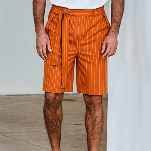 Men's Spring/Summer Fashion Striped Casual Knee-Length Shorts (Belt Included) MTA0798D6K