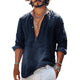 Camisa vintage de manga larga con cuello en V y botones para hombre