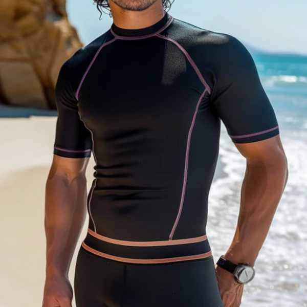 Men's Retro Casual Round Neck T-Shirt Swimwear Two-piece Set
