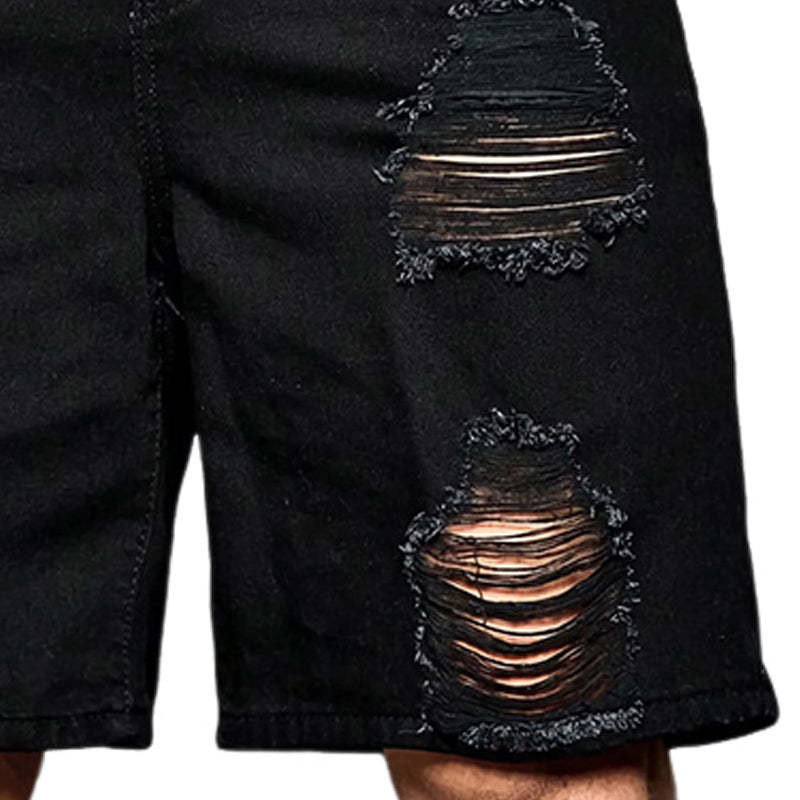 Pantalones cortos vaqueros negros rotos y holgados de verano para hombre
