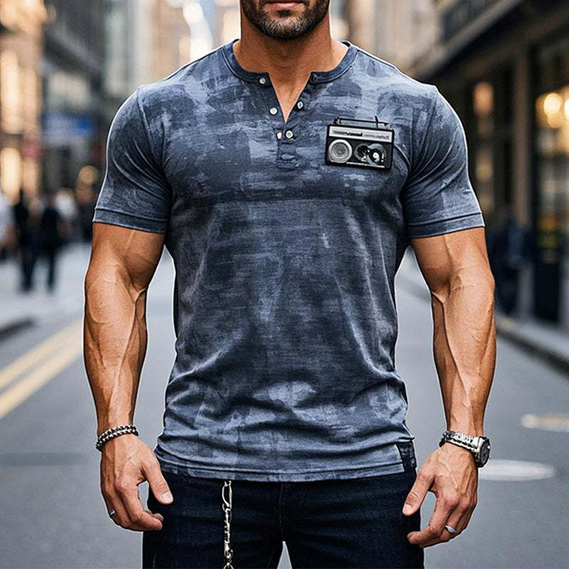 Camiseta de manga corta con cuello en V y estampado tie-dye para hombre