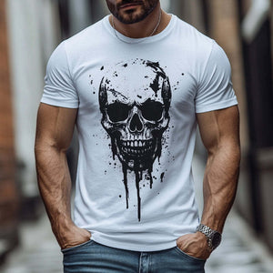 Camiseta de manga corta con cuello redondo y estampado de calavera retro informal para hombre