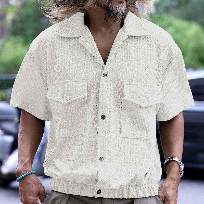 Camisa de manga corta con estampado de gofres lisos para hombre