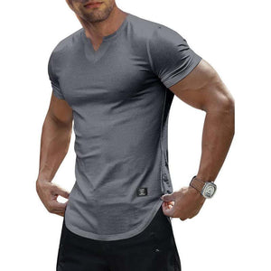 Men's Solid Color Knitted V-neck Short-sleeved T-shirt