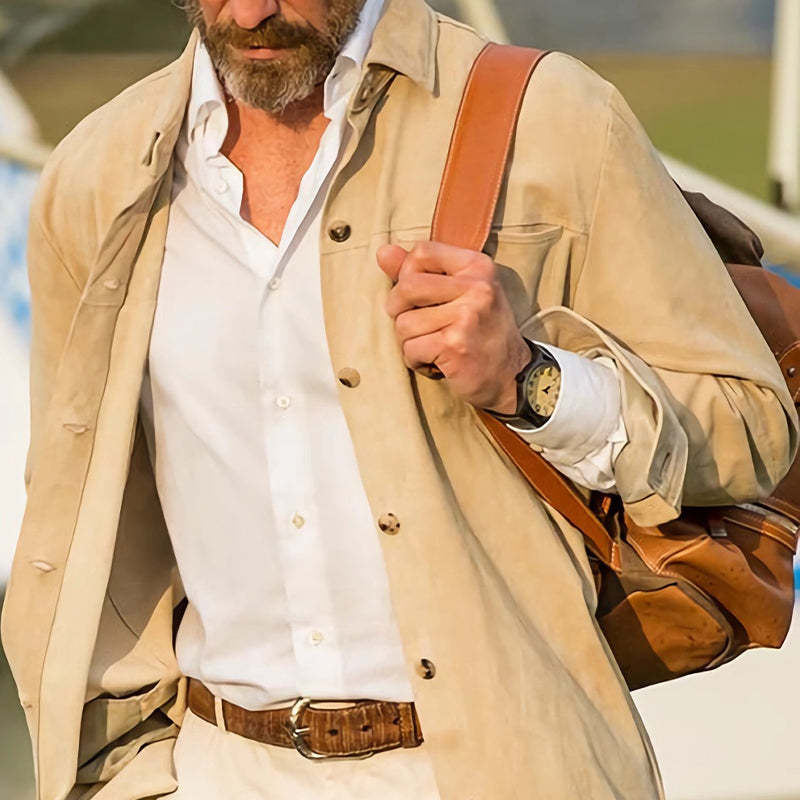 Men's Spring And Autumn Apricot Casual Windbreaker Jacket