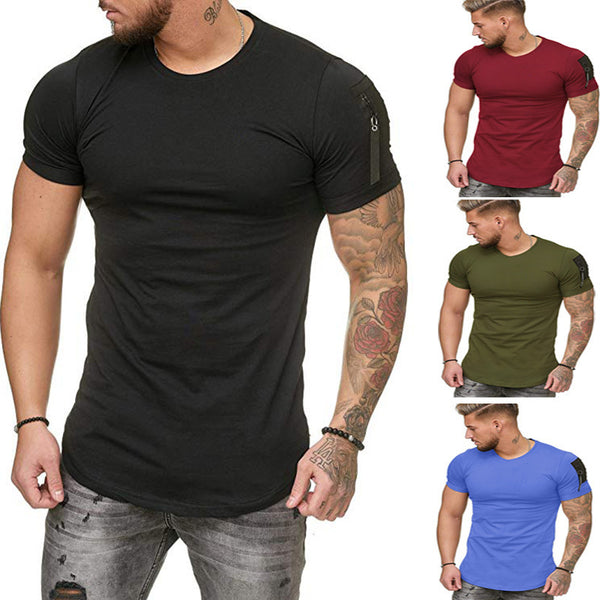 SHOULDER POCKET PATCHWORK MEN'S CASUAL SPORTS T-SHIRT