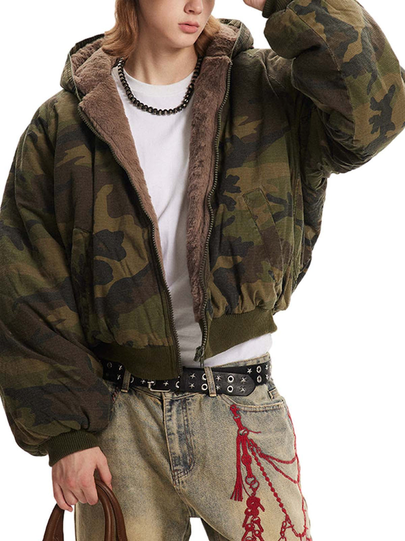 Camouflage Fur Hooded Jacket