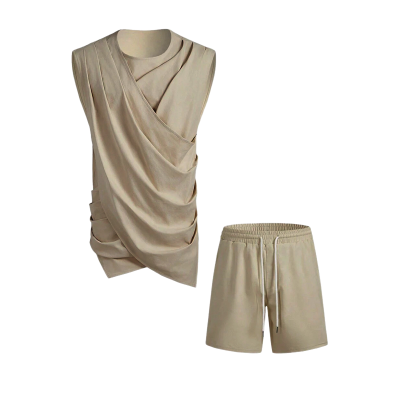 Men's Casual Cotton Vest Top Shorts Two-Piece Set