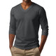 Camiseta informal de manga larga ajustada de algodón mezclado con cuello en V para hombre