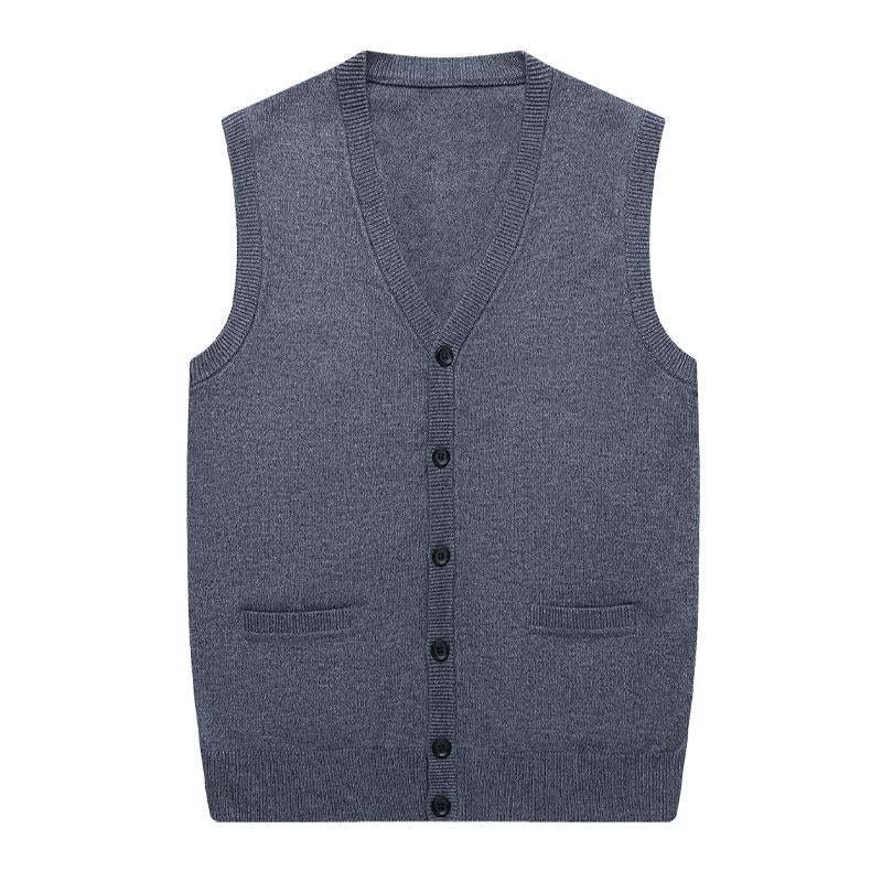 Chaleco tipo cárdigan informal de punto de color liso para hombre