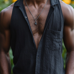 Men's Casual Cotton Linen Lapel Patch Pocket Slim Sleeveless Shirt