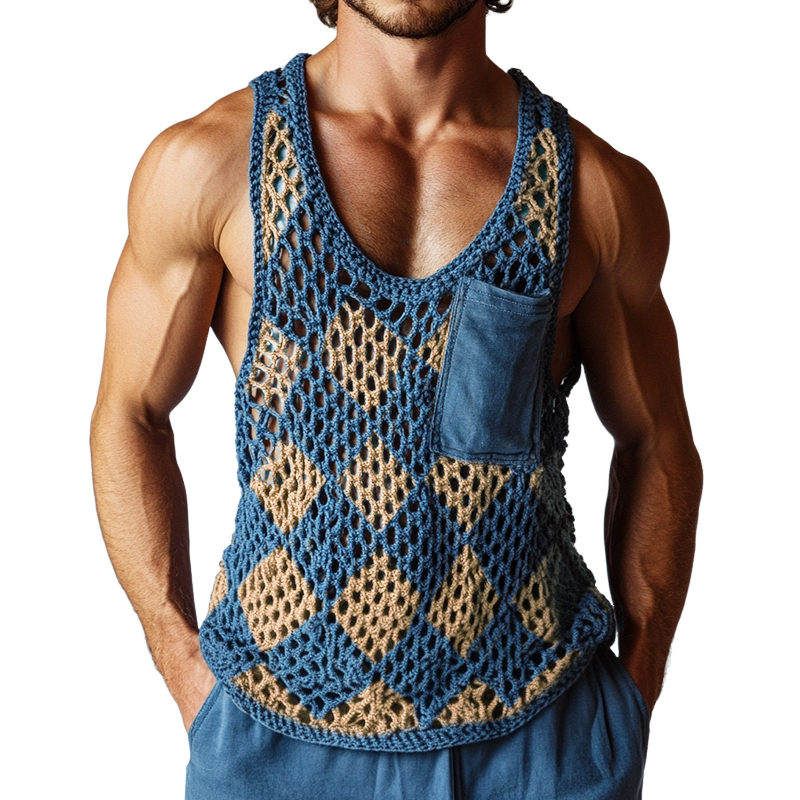 Men's Vintage Diamond Knit Crew Neck Tank Top