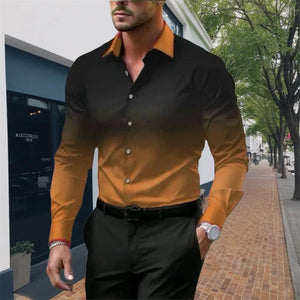 Camisa de manga larga holgada con botones y solapa degradada para hombre